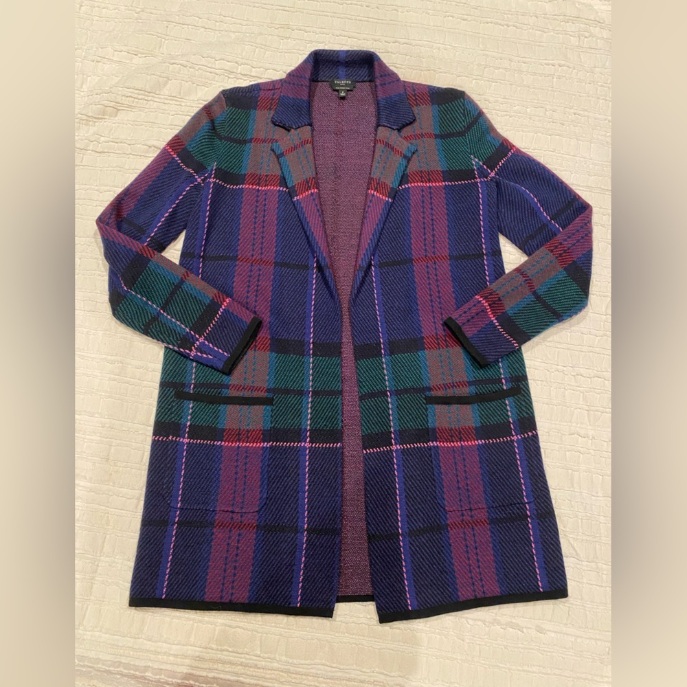 Talbots Multicolor Plaid 100% Merino Wool Knit Blazer